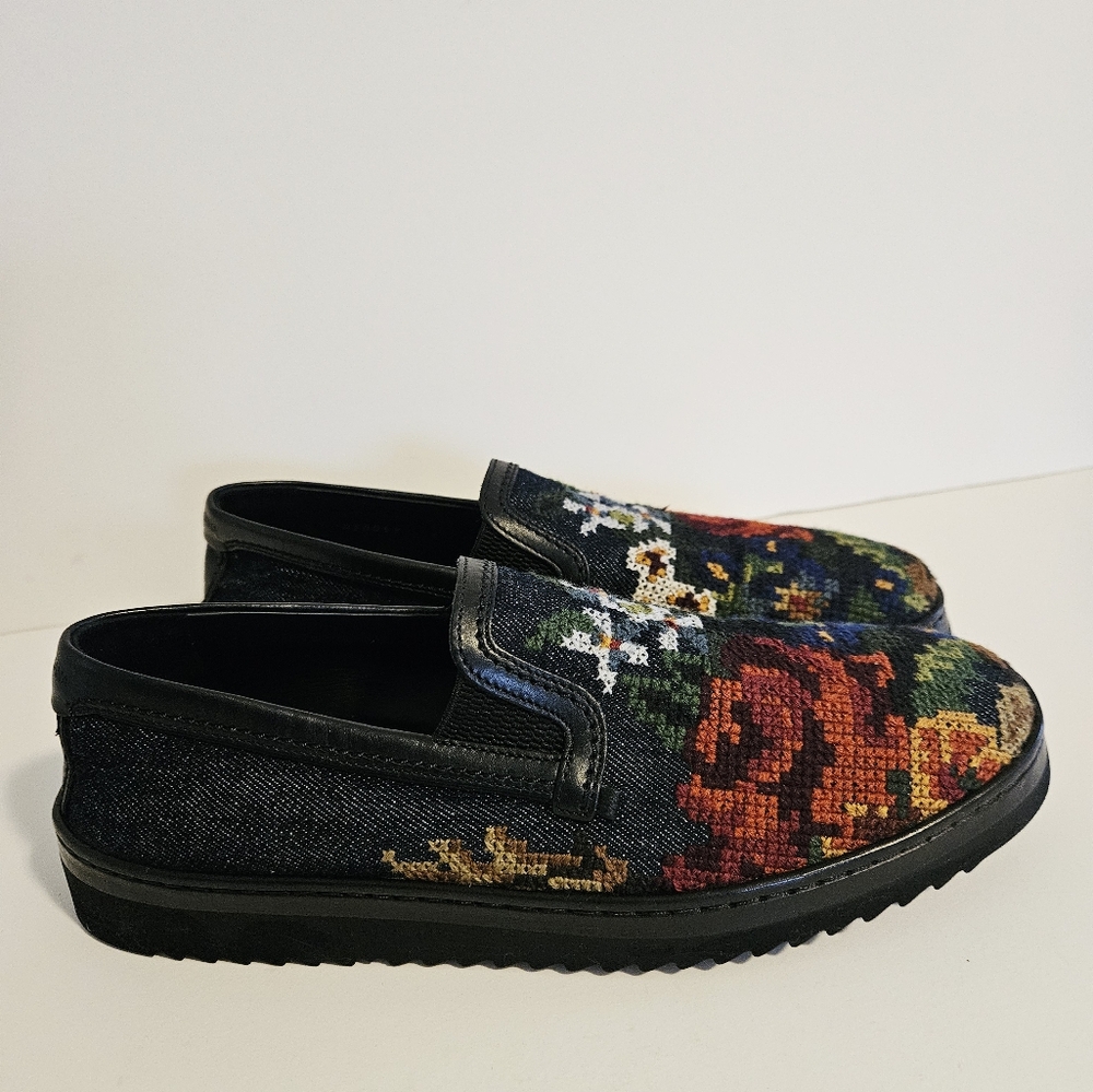 Dolce & Gabbana Wns Floral Navy Blue Denim/Leather Slip On Sz 6 Sneakers A50059 - Picture 6 of 11
